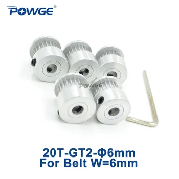 POWGE GT2 Synchrónne Kladka 20 zubov Otvorom 6 mm na Šírku 6 mm 2GT Remeňa použité v lineárne jednotky 3D Tlačiarne 20T 20Teeth 5 ks