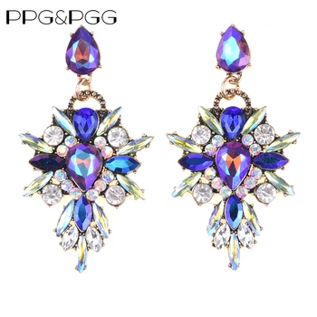 PPG&PGG 20167 Nové Farebné Kvetinové Veľké Značky Dizajn Luxusné Starburst Prívesok Crystal Drop Gem Vyhlásenie Náušnice Šperky