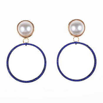 PPG&PGG Európskej Prehnané Veľké Náušnice pre Ženy Dvojité Okrúhle Kruhu Prívesok Dlho Imitácia Pearl Náušnice Šperky