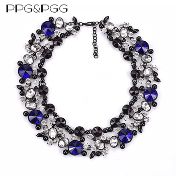 PPG&PGG Značka Crystal Fashion Bijoux Luxusné Ženy Vyhlásenie Black Á Drahokamu Golier Náhrdelník Šperky