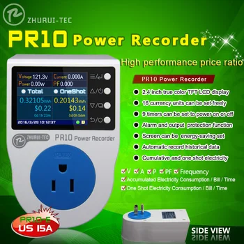 PR10-E US15A power meter / home power meracej zásuvky/ watt meter/2,4-palcový TFT farebný LCD/0.5 FS/0.1~3750w