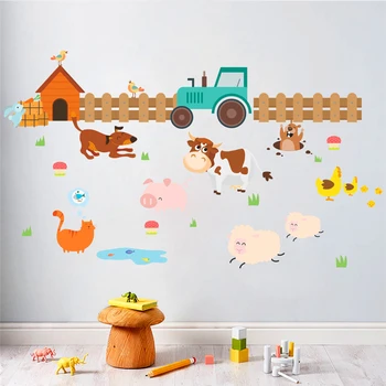 Pracovitý farmy psa, mačky, ovce, kravy samolepky na stenu pre deti izby domova cartoon zvieratá stenu umenie pvc plagáty diy nástenná maľba