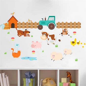 Pracovitý farmy psa, mačky, ovce, kravy samolepky na stenu pre deti izby domova cartoon zvieratá stenu umenie pvc plagáty diy nástenná maľba