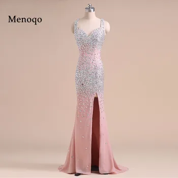 PRD269 Reálny Obraz Oslňujúci Mermaid Plne Korálkové Crystal Šifón Vysokej Štrbinou 2018 dlho vybavené prom šaty