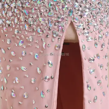 PRD269 Reálny Obraz Oslňujúci Mermaid Plne Korálkové Crystal Šifón Vysokej Štrbinou 2018 dlho vybavené prom šaty