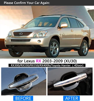 Pre Lexus RX 2003 - 2009 XU30 Chrome Rukoväť Kryt Výbava Nastaviť RX300 RX350 RX400h Toyota Harrier Auto Príslušenstvo Nálepky Auto Styling