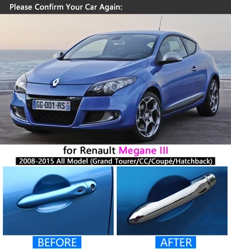 Pre Renault Megane III na roky 2008 - Chrome Rukoväť Kryt Trim 3 MK3 2009 2010 2011 2012 2013 Príslušenstvo Nálepky Auto Styling
