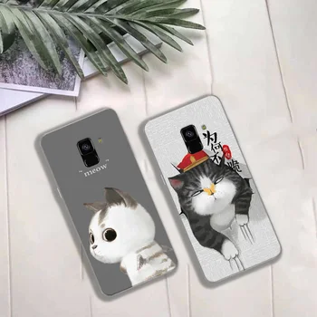 Pre Samsung A8 2018 Prípade Silikónové Cute Cat Cartoon Jasné Späť Telefón Prípadoch Pre Samsung Galaxy A8 2018 Kryt TPU Zvierat Dievčatá Capa