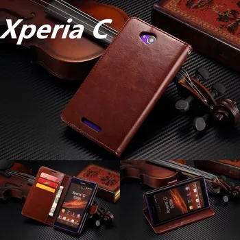Pre Xperia C držiteľa karty cover obal pre Sony Xperia C C2305 kožené telefón prípade, ultra tenkú peňaženku flip cover doprava Zadarmo