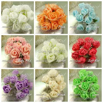 Predaj! 72pcs 2,5 CM Biela Hlava PE Rose Pena Mini kvetinovou Vôňou S Organza Farbou Umelé Kvety, Ruže