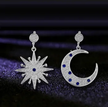 PREDAJ 925 silver Európe Hviezda Mesiaca od Swarovski Crystal nové módne tvorivé cz Náušnice klasické retro micro nastavenie teplej šperky