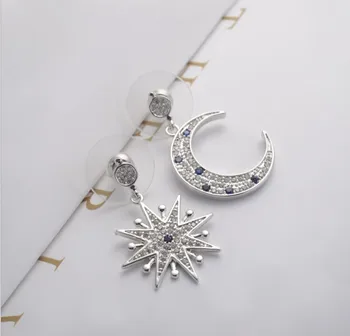 PREDAJ 925 silver Európe Hviezda Mesiaca od Swarovski Crystal nové módne tvorivé cz Náušnice klasické retro micro nastavenie teplej šperky