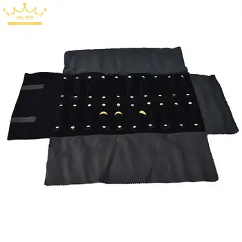Prenosné Black Velvet Šperky Zobraziť Roll, Taška Organizátor Cestovný Box Prípade Krúžok Výstava Šperkov Roll, Taška Krúžky Skladovanie