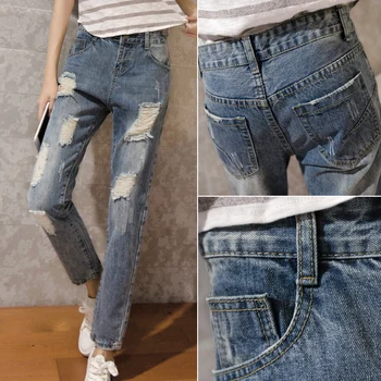 Priateľ džínsy pre Ženy Veľký Otvor Roztrhlo Designer Jeans Denim Vysoký Pás džínsy ženy nohavice vintage capris nohavice