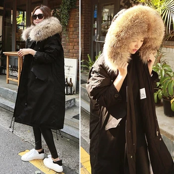 Pridať hnojivo na zvýšenie veľkosť dámske zimné 2018 nové 200 kg kórejská verzia dlho kožušiny golier bavlna kabát Z91