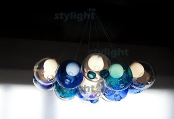 Priemer 15 cm, 9 hlavy lampy sklenenú guľu prívesok svetlá mordern dizajn prívesok lampa luster z farebné sklenené gule