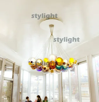 Priemer 15 cm, 9 hlavy lampy sklenenú guľu prívesok svetlá mordern dizajn prívesok lampa luster z farebné sklenené gule