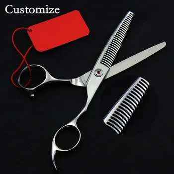 Prispôsobenie odbornej japonsko 440c ocele 6 palcový vlasy nožnice Zakrivené rednutie holič make-up nožnice nožnice na plech kadernícke nožnice