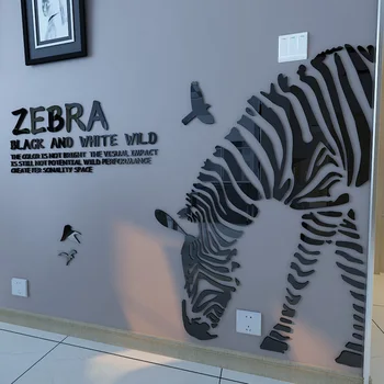Prispôsobený ZEBRA 3d crystal akrylových 3d pozadie veľké dekorácie detskej izby samolepky na stenu