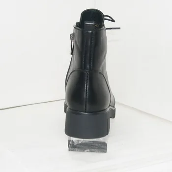 Pritivimin FN50 C Módy Nové zimné dámske teplé reálne kožušinu linajkované topánky žena čierne hrubé hovädzie kože nízkom podpätku šnurovacie členkové topánky