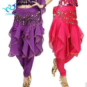 Profesionálne Brušného Tanca Kostým, Nohavice Indický Tanec Dlhé Nohavice Bellydance Výkon Bollywood Šifón Elastický Opasok