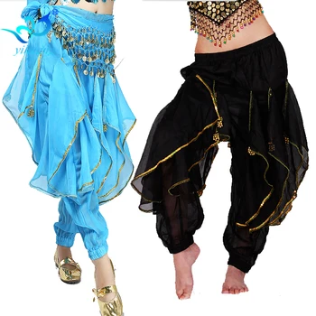 Profesionálne Brušného Tanca Kostým, Nohavice Indický Tanec Dlhé Nohavice Bellydance Výkon Bollywood Šifón Elastický Opasok