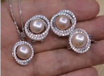 Prírodné AAA+ perly 925s sady 11-12mm šperky s 925s reťazca(6color vybrať)