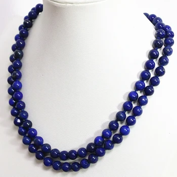 Prírodné Egyptský modrý kameň lapis lazuli dlhým reťazcom náhrdelník okrúhle korálky 8,10,12 mm módne, elegantné šperky 36inch B1484