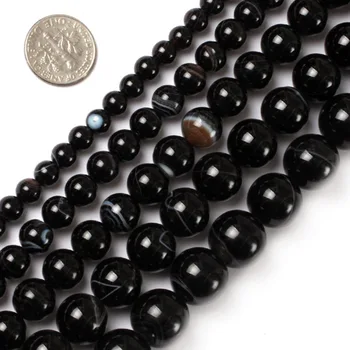 Prírodné Kolo Zväzkovú Čierny Prúžok Onyx Carnelian Korálky Pre Šperky, Takže 6-18 mm 15inches DIY ping Veľkoobchod Gem-vnútri