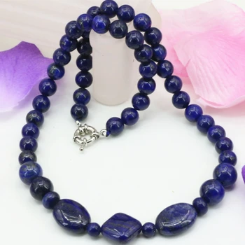 Prírodné lapis lazuli kameňa 8 mm okrúhle korálky prívesok reťazca náhrdelník pre ženy vysoký stupeň darčeky choker šperky 18-palcové B3203