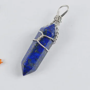 Prírodné Lapis Lazuli Šťastie Bod GEM Prívesok Drôt Balenie Šperkov S1232