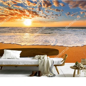 Prírodné scenérie tapetu,Farebné ocean beach sunrise,3D foto nástenná maľba na obývacia izba, spálňa reštaurácia stenu, vinylové tapety