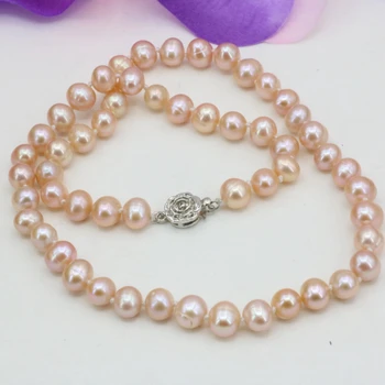 Prírodné umelé sladkovodné orange pearl korálky 7-8mm nearround reťazca clavicle náhrdelník pre ženy prom elegantné darčeky 18-palcové B3224