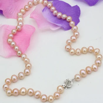 Prírodné umelé sladkovodné orange pearl korálky 7-8mm nearround reťazca clavicle náhrdelník pre ženy prom elegantné darčeky 18-palcové B3224