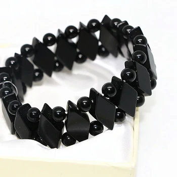 Prírodné čierna obsidián kameň ušľachtilý náramok pre ženy vysoký stupeň strany darček hot predaj elastické lano šperky 7.5 palcový B1702