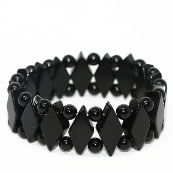 Prírodné čierna obsidián kameň ušľachtilý náramok pre ženy vysoký stupeň strany darček hot predaj elastické lano šperky 7.5 palcový B1702