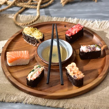 Prírodného Dreva Agátu Slúžiace Zásobník Drevených Sushi, Sashimi/Koláč Tanier/Tanier s Porcelánová Misa Riad Večera Dodávateľov