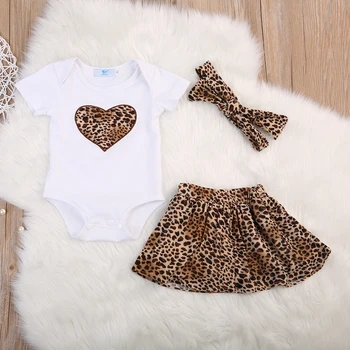 Pudcoco Novorodenca Dievča Oblečenie Súpravy s Leopard Romper+Tutu Sukne+hlavový most 1. Narodeniny Party Oblečenie Malé Dieťa Šaty