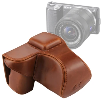 PULUZ Pre Sony NEX 5N Kamera Prípade celého Tela PU Kožené puzdro Taška 16-50 mm/18-55mm Objektívom Ochranný Kryt, Popruh pre Sony NEX 5R 5T