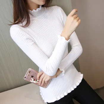 Pulóver žena 2017 nové zimné pletený sveter elastické pol kórejský dlho puzdre Turtleneck Tričko slim