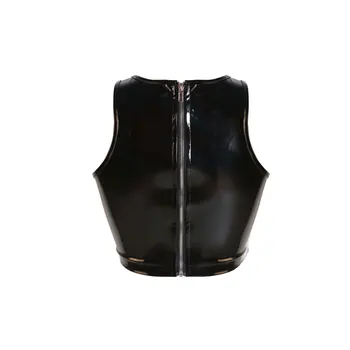 Pvc mini erotické nádrže Top Lady Sexy Čierne Zips PVC Kože Latex top bez Rukávov sexy Clubwear w6187