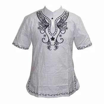 Pán Hunkle Mužov Bežné T-shirt Afriky Vintage Výšivky Mandarin Golier Košele, Krátky Rukáv T-shirt Pre Mužov