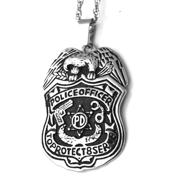 Pánske Black Veľký policajt štít prívesok náhrdelník z Nehrdzavejúcej ocele,Punk Náhrdelník pre PD úradník ,23 