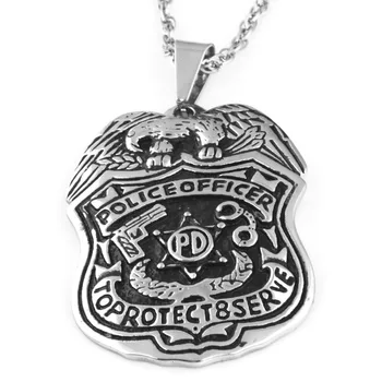 Pánske Black Veľký policajt štít prívesok náhrdelník z Nehrdzavejúcej ocele,Punk Náhrdelník pre PD úradník ,23 