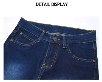 Pánske Slim Fit Jeans Bežné Rovný Úsek Bavlnené Nohavice Polovice Pás Chudá Ceruzka Modré Džínsy pre Mužov 8012 Veľkosť 27-36