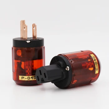 Pár P-046E Pure Red-Meď NÁS elektrickej zásuvky + C-046E IEC Konektor Série pre napájací kábel