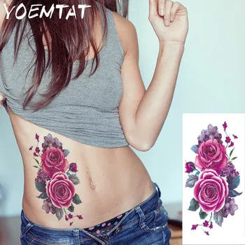 Pás fialová láska ruže, kvety rameno ramene tetovanie nálepky flash henna tattoo falošné nepremokavé dočasné tetovanie nálepky ženy
