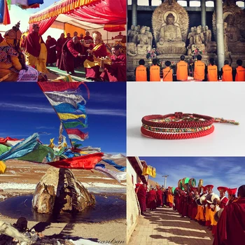 Pôvodné Multi Color Tibetskej Budhistickej Ručné Uzlov Šťastie Lano Náramok Veľkosť Nastaviteľné Rovnaký Model Ako Leonardo DiCaprio Požehnal