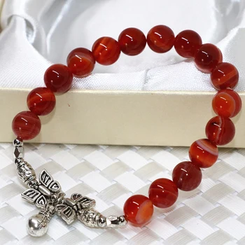 Pôvodné ženy strand náramok z prírodného kameňa červené žilky onyx agat carnelian 8 mm okrúhle korálky buddha prívesok šperky 7.5 palcový B2078