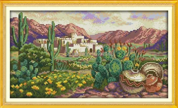 Púšť scény kvet Kaktusu Európe scenérie počíta tlačené na plátno DMC 11CT 14CT súpravy Cross Stitch výšivky, výšivky Sady